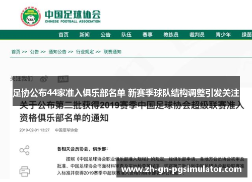 足协公布44家准入俱乐部名单 新赛季球队结构调整引发关注
